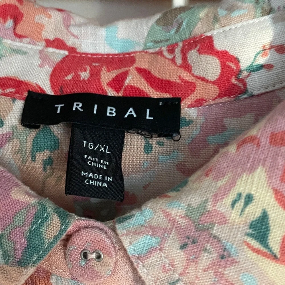 Tribal Linen Multicolor Floral Button-Down Shacket Jacket. Size TG/XL - Picture 2 of 6